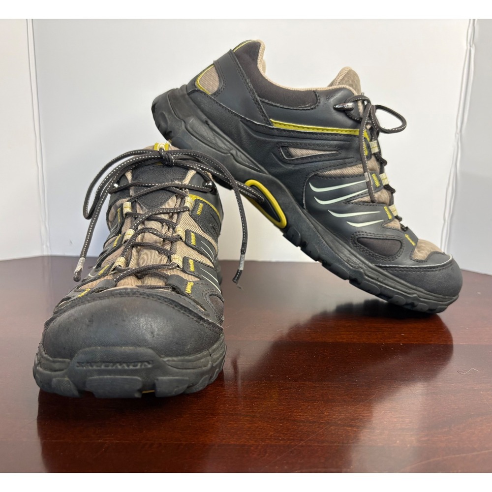 Salomon Gore-Tex Hiking Shoes Black Yellow Contagrip Trail Womens 9.5 Low Top